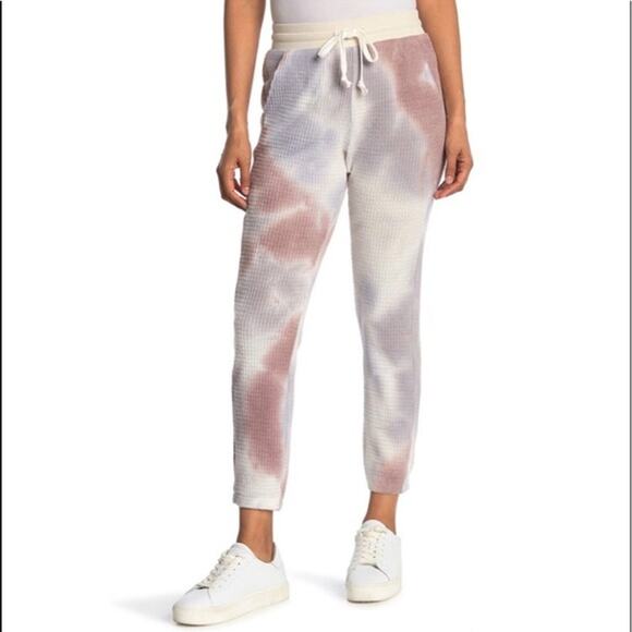 Melloday Women Brushed Waffle Tie Dye Jogger Pants Medium Grey Combo NWT Pockets - Picture 1 of 8